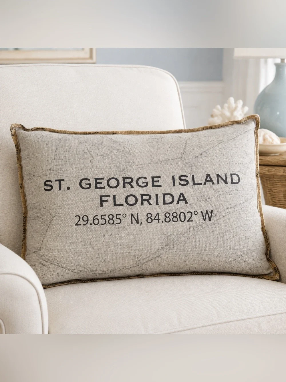 Splashworks St George Island Florida Coastal Map Lumbar Pillow Beach House Decor